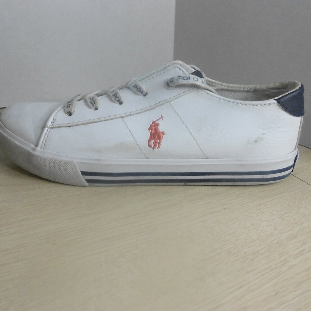 Polo Ralph Lauren White Fantor IV Low Faux Leather Sneaker Youth Size‎ 3